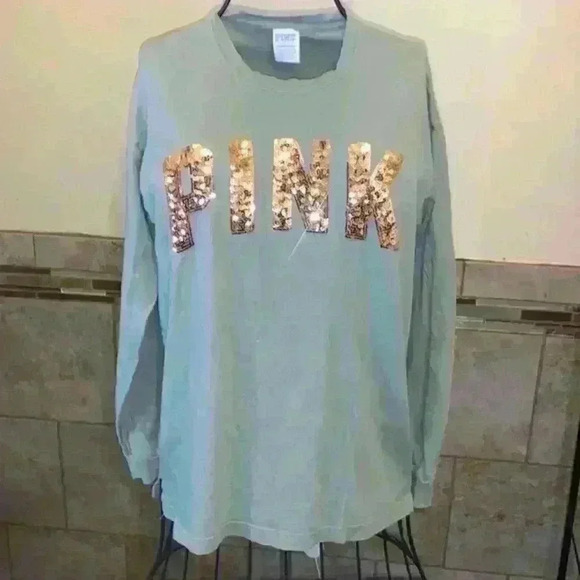 VS PINK LONG SLEEVE T SHIRT OLIVE SIZE XS - Picture 1 of 5